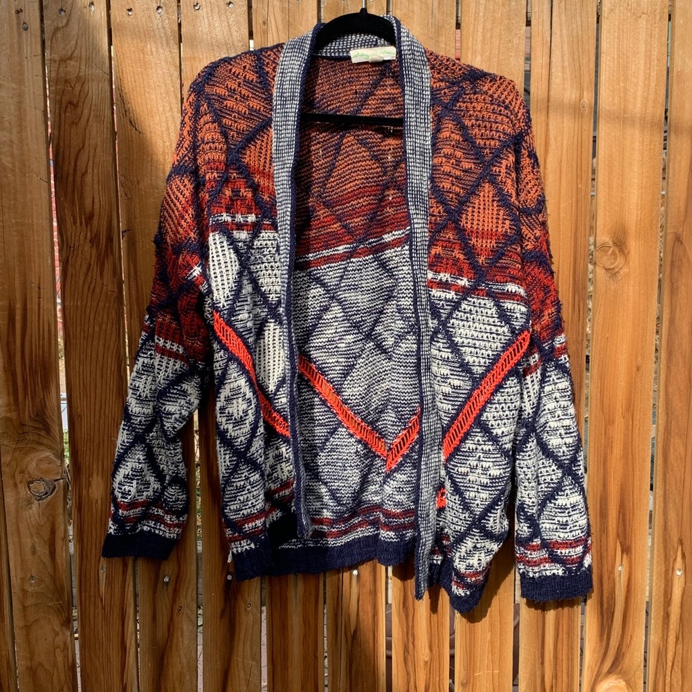 Chunky loose knit multicolor patterned cardigan